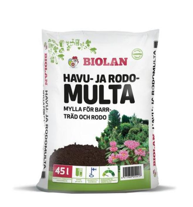 Biolan havu- ja rodomulta 45L Biolan Havu- ja rodomulta on kompostilannoitettu erikoismulta hapanta kasvualustaa vaativille Biolan havu- ja rodomulta 45L Biolan Havu- ja rodomulta on kompostilannoitettu erikoismulta hapanta kasvualustaa vaativille