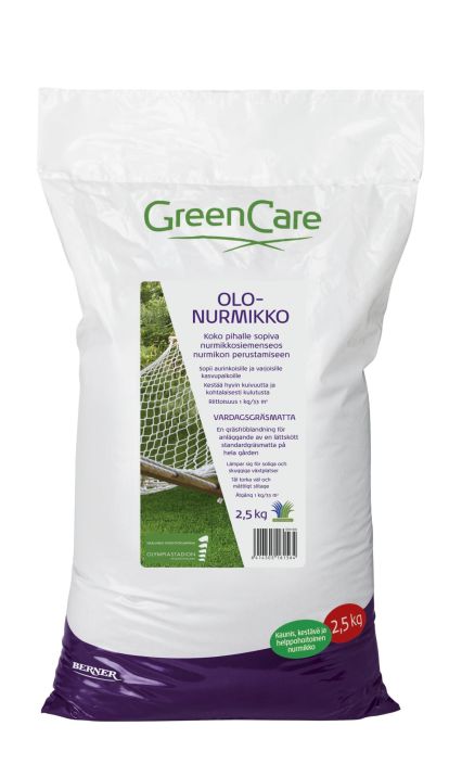 GreenCare Olonurmikko 2,5Kg Koko pihalle sopiva nurmikonsiemenseos nurmikon perustamiseen