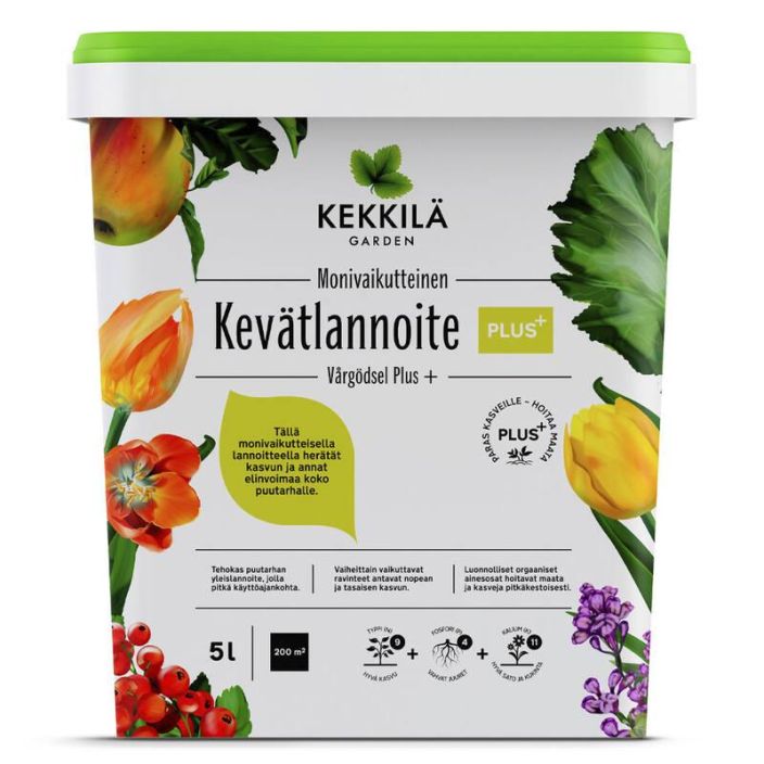 Kekkila Kevatlannoite PLUS+ 5 l Talla monivaikutteisella lannoitteella heratat kasvun ja annat elinvoimaa koko puutarhalle /